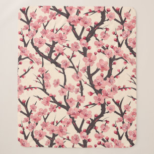Japanese Sakura Pink Blossom Dark Branch Cream Sherpa Blanket