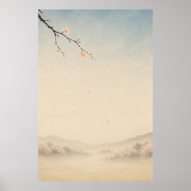 Japanese Sakura River Japandi Wall Art Poster (Front)