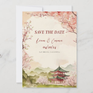  Japanese Sakura Traditional Save The Date Invitation