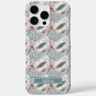 Japanese Sakura Umbrella Pattern Monogrammed iPhone 16 Pro Max Case
