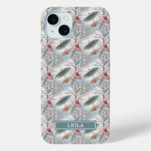 Japanese Sakura Umbrella Pattern Monogrammed iPhone 15 Mini Case