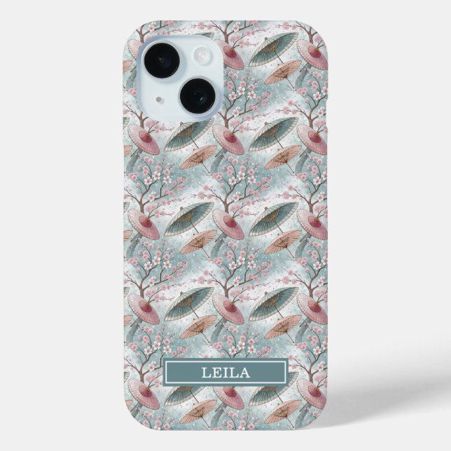 Japanese Sakura Umbrella Pattern Monogrammed Case-Mate iPhone Case (Back)