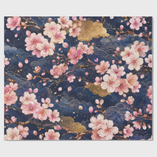 Japanese Sakura Watercolor Pattern Elegant Cherr Wrapping Paper