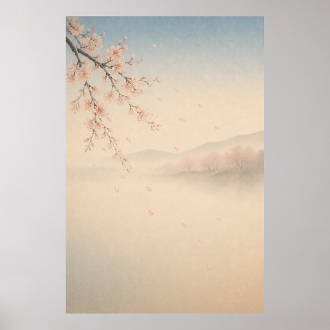 Japanese Sakura Waterfall Japandi Wall Art Poster (Front)