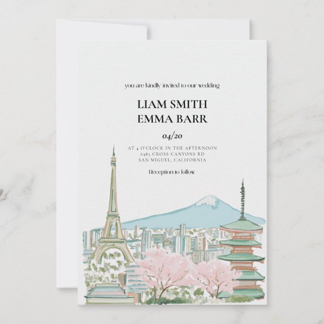 Japanese Sakura Wedding Invitation (Front)