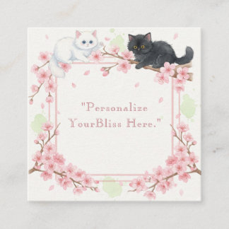 Japanese Sakura & Zen Cats Watercolor Square Business Card