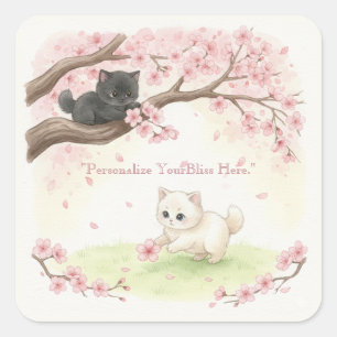 Japanese Sakura & Zen Cats Watercolor Square Sticker