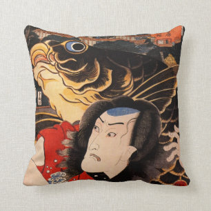Japanese Samurai and Koi Fish Cushion