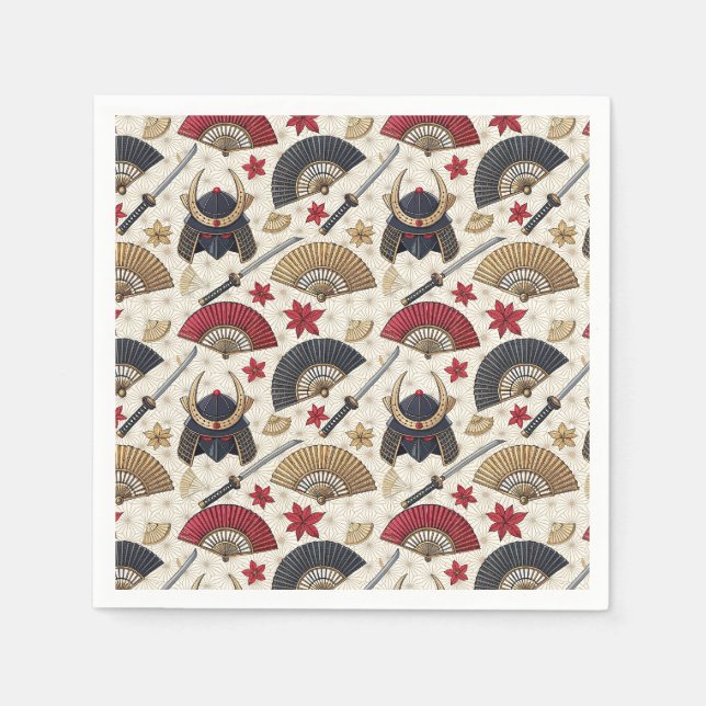 Japanese Samurai Armour & Katana Design Pattern Ar Napkin (Front)