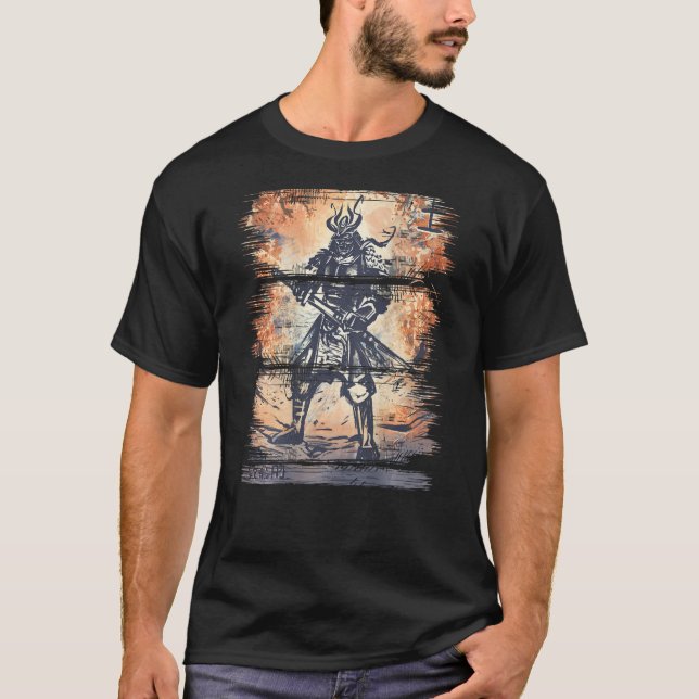 Japanese Samurai Bushido Warrior Katana Sword Back T-Shirt (Front)