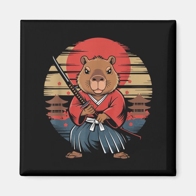 Japanese Samurai Capybara  Magnet (Front)