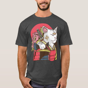 Japanese Samurai Cat Cosplay Manga Anime Warrior T-Shirt