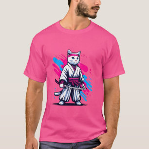 Japanese Samurai Cat Cute Pop Art Pet Cat Animal L T-Shirt