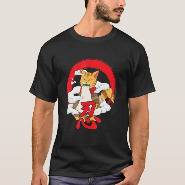 Japanese Samurai Cat For All Cat   T-Shirt (Front)