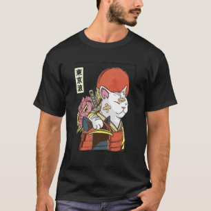 Japanese Samurai Cat Japan Aesthetic Sun Flag Japa T-Shirt