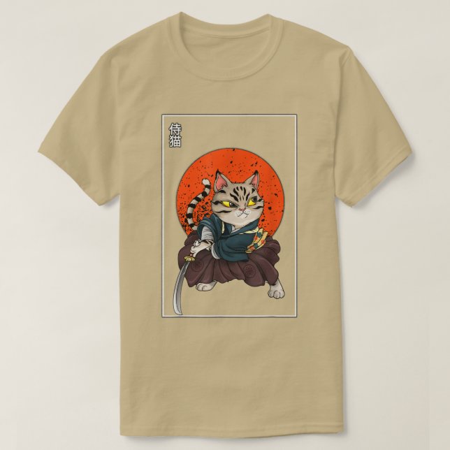 Japanese Samurai Cat Katana Ninja Kitty Kitten Nek T-Shirt (Design Front)