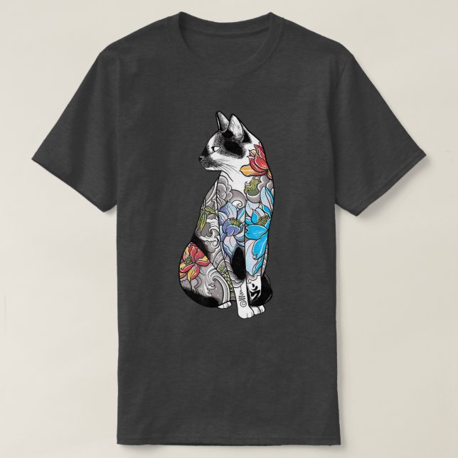 Japanese Samurai Cat Katana Ninja Yakuza Tattoo  ( T-Shirt (Design Front)