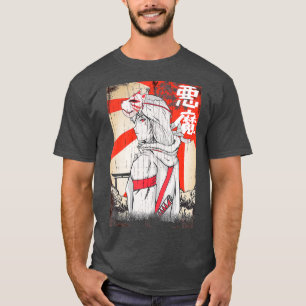Japanese Samurai Cat Mask Girl Sword Woman T-Shirt