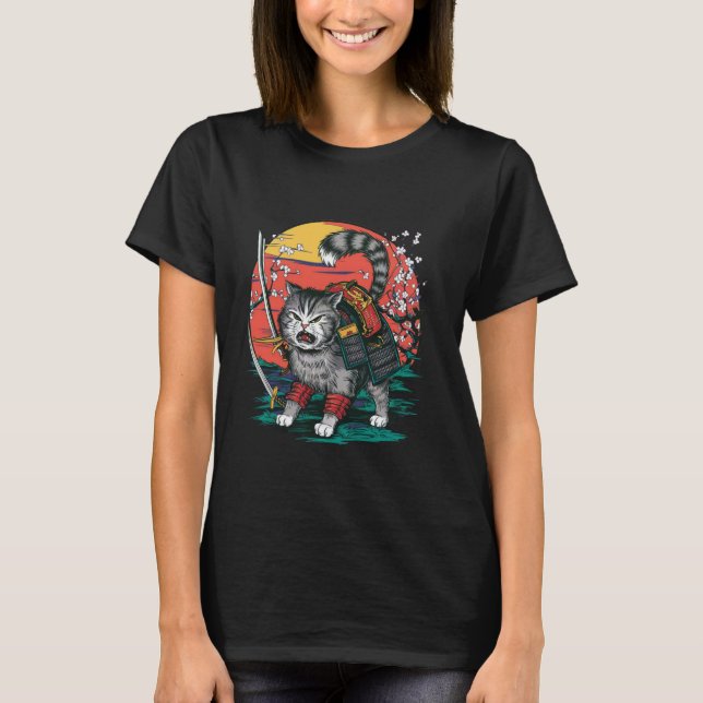 Japanese Samurai Cat Ninja Cat T-Shirt (Front)