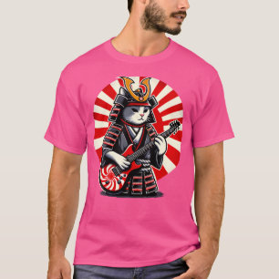 Japanese Samurai Cat Playing Electric Guitar Playe T-Shirt