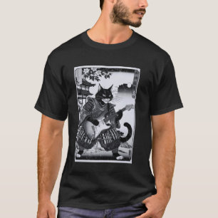 Japanese Samurai Cat Playing Electric Guitar Ukiyo T-Shirt