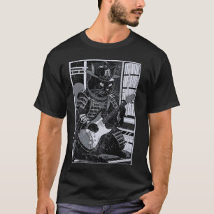 Japanese Samurai Cat Playing Electric Guitar Ukiyo T-Shirt