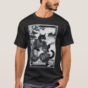 Japanese Samurai Cat Playing Electric Guitar Ukiyo T-Shirt