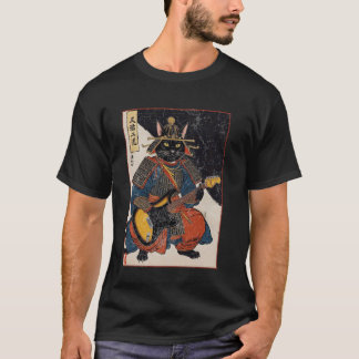 Japanese Samurai Cat Playing Electric Guitar Ukiyo T-Shirt
