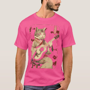 Japanese Samurai Cat Playing The Electric Guitar T-Shirt