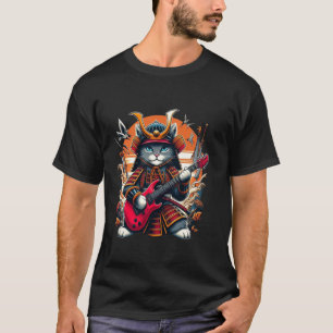 Japanese Samurai Cat Playing The Electric Guitar. T-Shirt