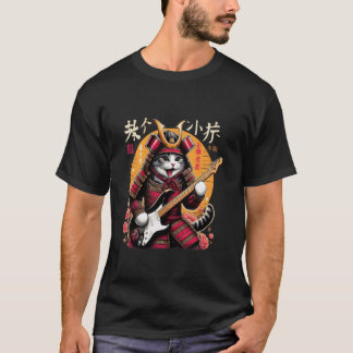 Japanese Samurai Cat Playing The Electric Guitar. T-Shirt