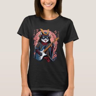 Japanese Samurai Cat Playing The Electric Guitar. T-Shirt