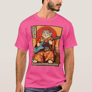 Japanese Samurai Cat Playing The Electric Guitar T-Shirt