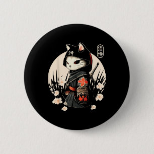 Japanese Samurai Cat Tattoo, Kawaii Ninja Cat _1  6 Cm Round Badge