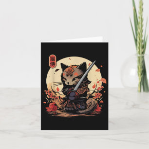 Japanese Samurai Cat Tattoo, Kawaii Ninja Cat _2 Card