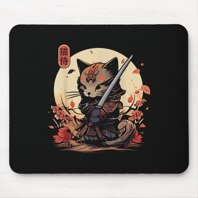 Japanese Samurai Cat Tattoo, Kawaii Ninja Cat _2  Mouse Pad (Front)