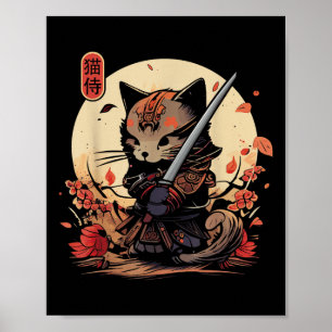 Japanese Samurai Cat Tattoo, Kawaii Ninja Cat _2  Poster