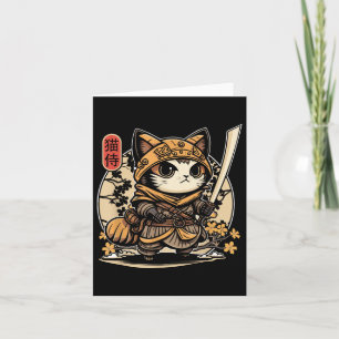 Japanese Samurai Cat Tattoo, Kawaii Ninja Cat _3  Card