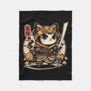 Japanese Samurai Cat Tattoo, Kawaii Ninja Cat _3  Fleece Blanket