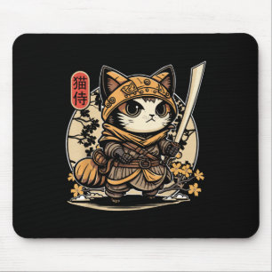Japanese Samurai Cat Tattoo, Kawaii Ninja Cat _3  Mouse Pad
