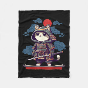 Japanese Samurai Cat Tattoo Kawaii Ninja Cat Anime Fleece Blanket