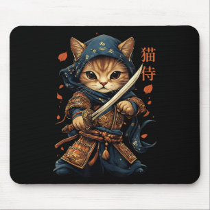 Japanese Samurai Cat Tattoo Kawaii Ninja Cat Cat W Mouse Pad