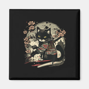 Japanese Samurai Cat Tattoo, Vintage Kawaii Ninja  Magnet