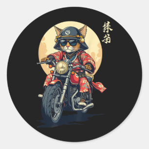 Japanese Samurai Cat Warrior Cat Tattoo Kawaii Nin Classic Round Sticker