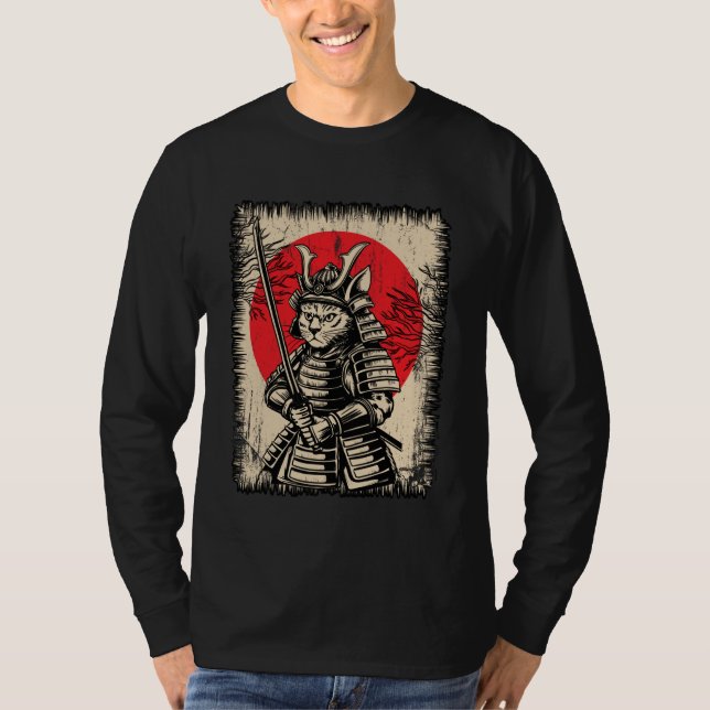 Japanese Samurai Cat Warrior Kawaii Ninja Ukiyo-e  T-Shirt (Front)