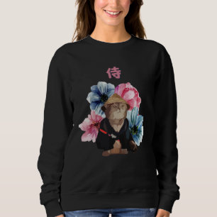 Japanese Samurai Cat Watercolor Flowers Sweatshirt