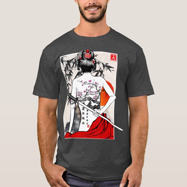 Japanese Samurai Culture Scenery Vintage Sakura T-Shirt (Front)