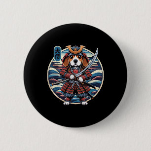 Japanese Samurai Dog Tattoo, Beagle Kawaii Ninja _ 6 Cm Round Badge