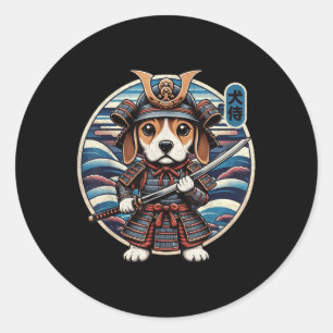 Japanese Samurai Dog Tattoo, Beagle Kawaii Ninja  Classic Round Sticker