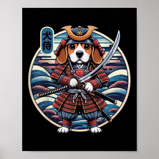 Japanese Samurai Dog Tattoo, Beagle Kawaii Ninja _ Poster (Front)
